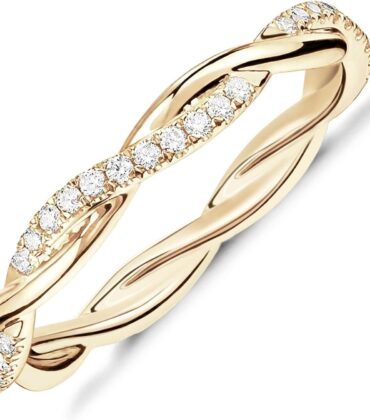 PAVOI 14K Gold Plated Cubic Zirconia Twisted Rope Eternity Band for Women